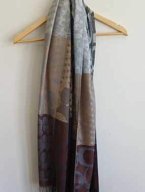 Coach Pashimina Shawl Neutral Multi-Tone Patterned Scarf
